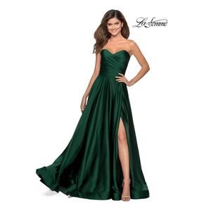 La Femme Chic Satin Pleated Strapless Maxi Dress Emerald Women's Size 6 NWT